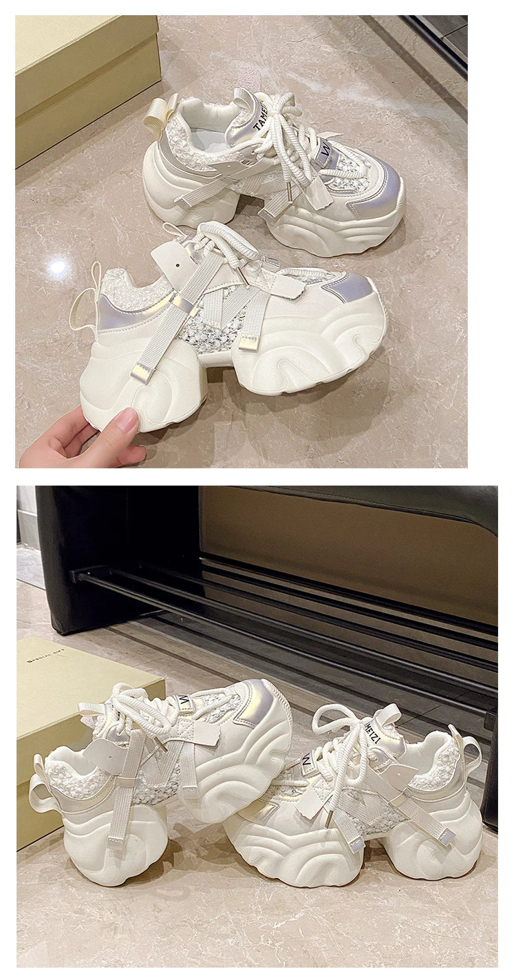 7CM Fashion Spring Autumn Sneakers Women Lace Up Chunky Platform Sports Dad Shoes Woman Comfort Casual Shoes Zapatillas Mujer