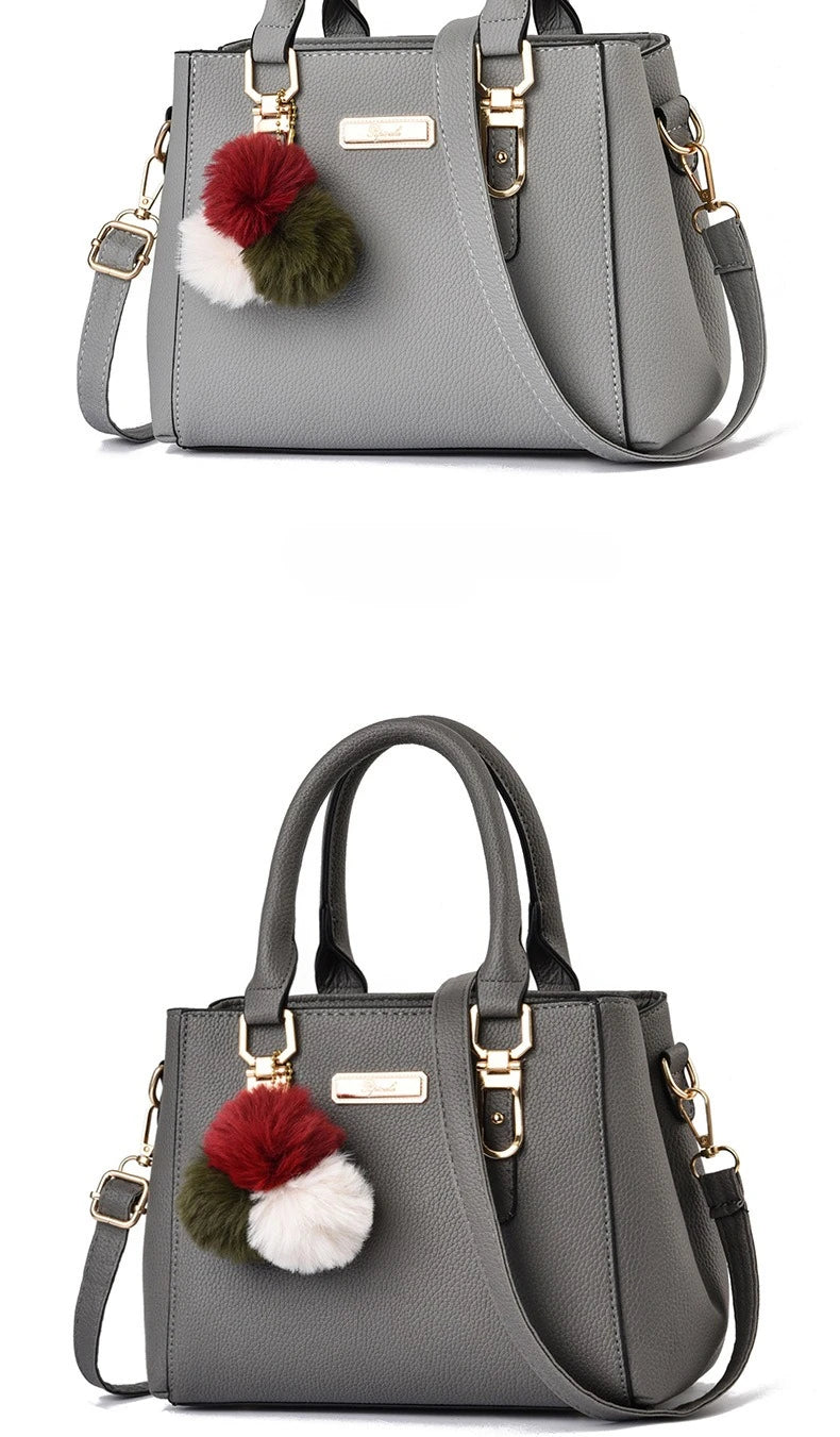 PU Leather Ladies HandBags Women Vintage Purse Plush Tassel Messenger Bags Tote Boston Shoulder Crossbody Bag