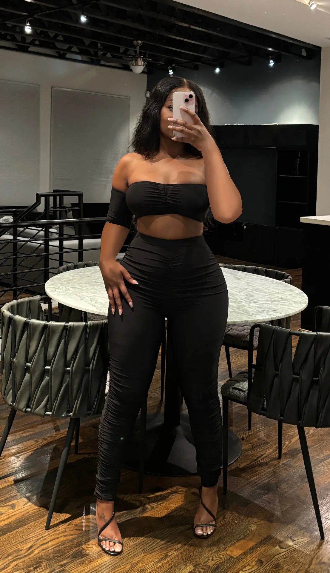 Fitness Women's Set Ruched Stacked Off Shoulder Crop Top and Legging Pants 2025 Summer Two 2 Piece Sets Outfit Tracksuit
