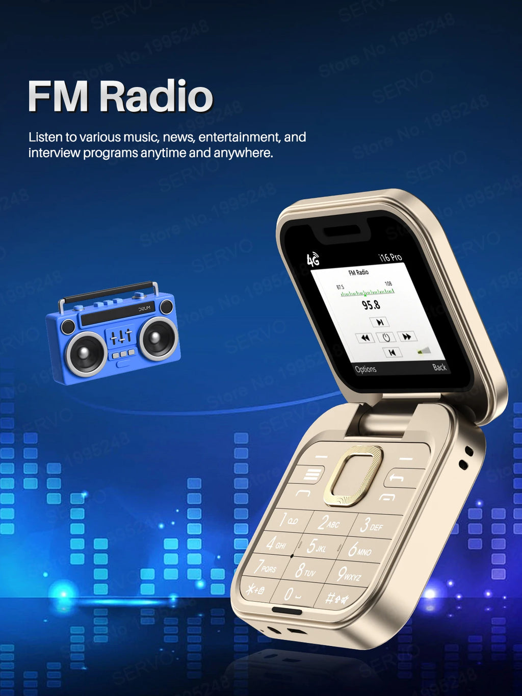 SERVO i16 Pro 4G LTE Mini Flip Mobile Phone Dual SIM Standby Call Recording Speed Dial FM Radio Blacklist Small Fold Cellphones