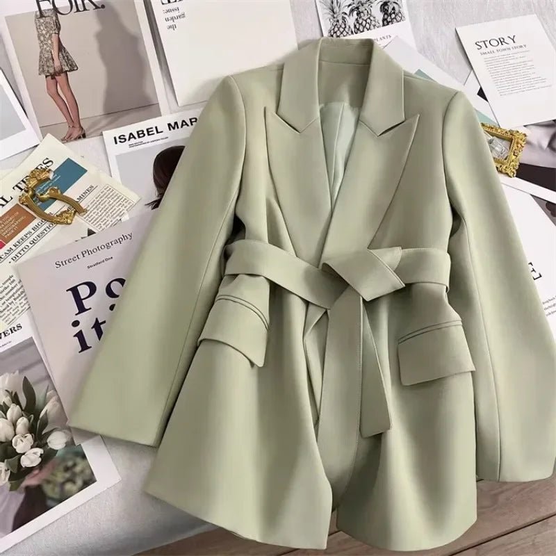 Elegant Blazer Woman Spring New Solid Color Tie Suit Jacket Temperament Korean Version of The Casual Trend Suit Woman Clothing - T&NLIFESTYLE Elegant Blazer Woman Spring New Solid Color Tie Suit Jacket Temperament Korean Version of The Casual Trend Suit Woman Clothing
