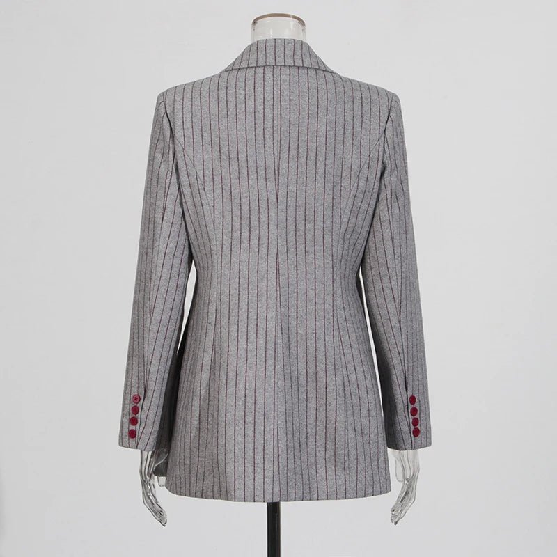 VGH Striped Printing Design Sense Chic Blazer For Women Notched Collar Long Sleeve Spliced Button Slimming Blazer Female Fashion - T&NLIFESTYLE VGH Striped Printing Design Sense Chic Blazer For Women Notched Collar Long Sleeve Spliced Button Slimming Blazer Female Fashion