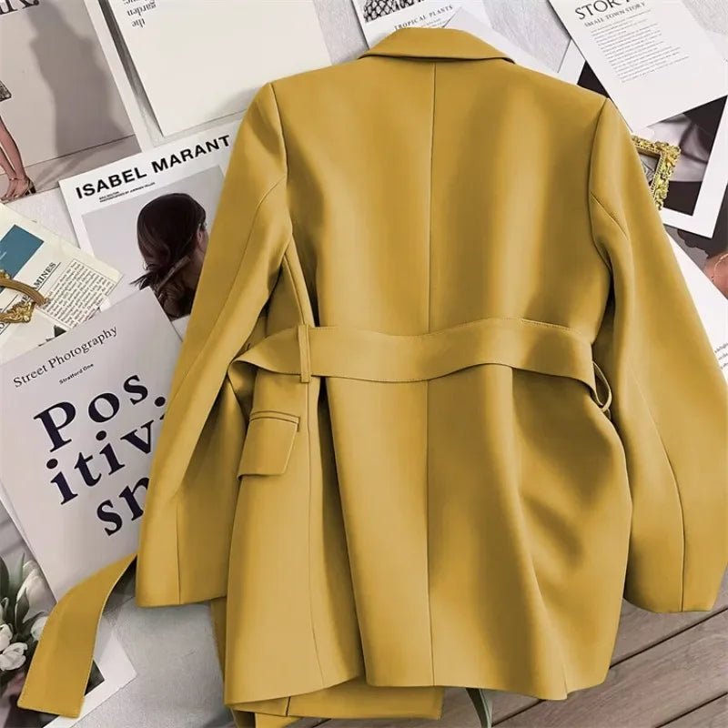Elegant Blazer Woman Spring New Solid Color Tie Suit Jacket Temperament Korean Version of The Casual Trend Suit Woman Clothing - T&NLIFESTYLE Elegant Blazer Woman Spring New Solid Color Tie Suit Jacket Temperament Korean Version of The Casual Trend Suit Woman Clothing