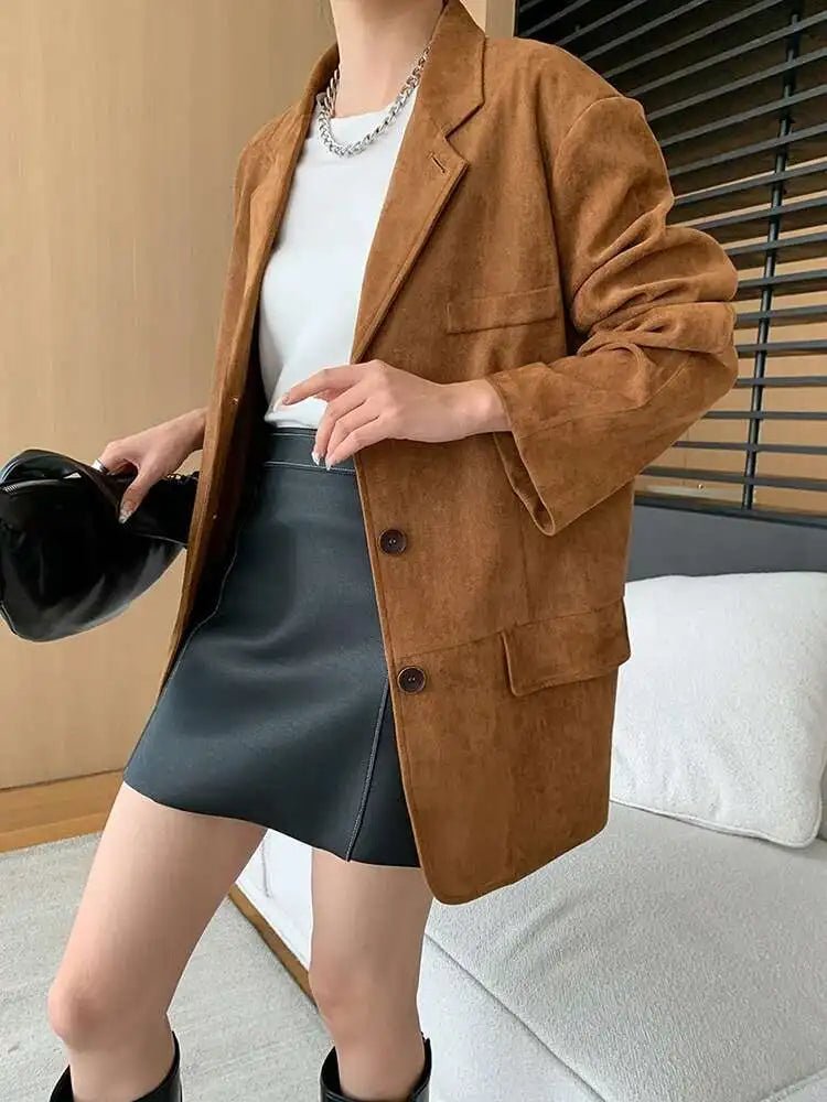 [LANMREM] Vintage Blazers For Women Notched Single Breasted Long Sleeve Office Lady Loose Jackets 2025 Autumn New 26D9821 - T&NLIFESTYLE [LANMREM] Vintage Blazers For Women Notched Single Breasted Long Sleeve Office Lady Loose Jackets 2025 Autumn New 26D9821