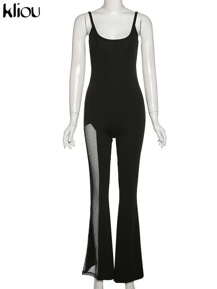 Kliou Shiny Silver Net Jumpsuit Women Fashion Patchwork Mesh Classic Style One Pieces Hipster Twinkle Sleeveless High Streetwear - T&NLIFESTYLE Kliou Shiny Silver Net Jumpsuit Women Fashion Patchwork Mesh Classic Style One Pieces Hipster Twinkle Sleeveless High Streetwear