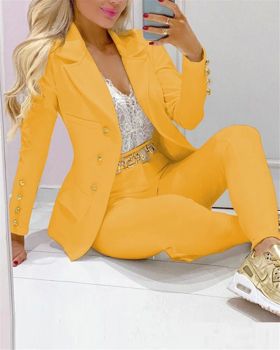 2023 Large Size Autumn/Winter Women's Sexy Single - breasted Solid Color Small Suit Casual Office Wear Elegant Short Coat 2pcs Set - T&NLIFESTYLE 2023 Large Size Autumn/Winter Women's Sexy Single - breasted Solid Color Small Suit Casual Office Wear Elegant Short Coat 2pcs Set