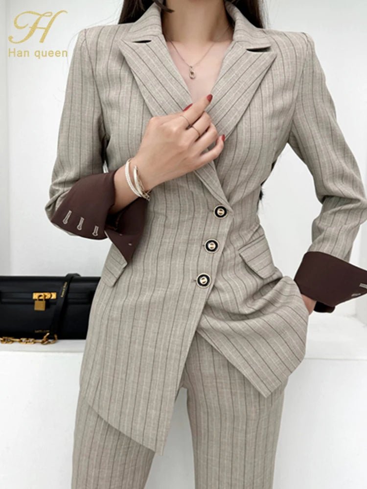 H Han Queen Autumn Winner Formal New Two Piece Set 2024 Elegant Long Sleeve Suit Jacket & Pants Sets Korean Casual Women's Suits - T&NLIFESTYLE H Han Queen Autumn Winner Formal New Two Piece Set 2024 Elegant Long Sleeve Suit Jacket & Pants Sets Korean Casual Women's Suits