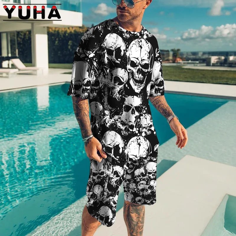 YUHA,Summer Men's Clothing T Shirt Sets 3D Terrible skeleton Print Casual Shorts Tracksuit Male 2 Piece Suit Newest Short Sleev - T&NLIFESTYLE YUHA,Summer Men's Clothing T Shirt Sets 3D Terrible skeleton Print Casual Shorts Tracksuit Male 2 Piece Suit Newest Short Sleev