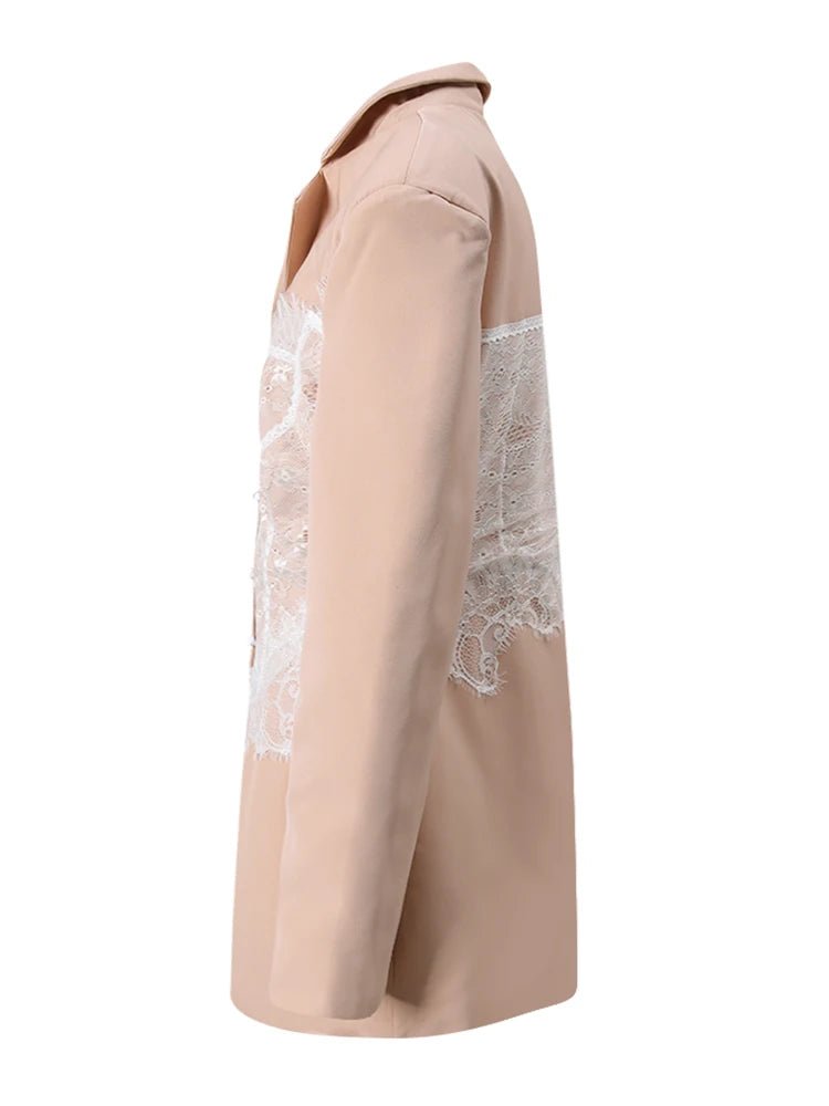 DEAT Fashion White Lace Patchwork Blazer Women's Notched Collar Slim Fit Long Sleeves Single Breasted Suit Jacket New Tide - T&NLIFESTYLE DEAT Fashion White Lace Patchwork Blazer Women's Notched Collar Slim Fit Long Sleeves Single Breasted Suit Jacket New Tide