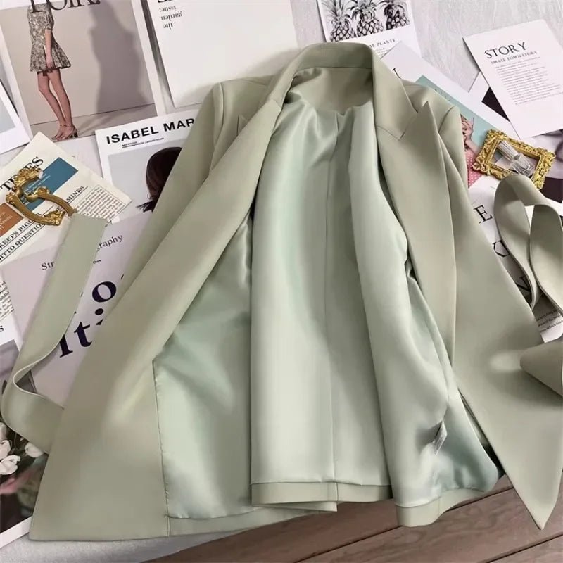 Elegant Blazer Woman Spring New Solid Color Tie Suit Jacket Temperament Korean Version of The Casual Trend Suit Woman Clothing - T&NLIFESTYLE Elegant Blazer Woman Spring New Solid Color Tie Suit Jacket Temperament Korean Version of The Casual Trend Suit Woman Clothing
