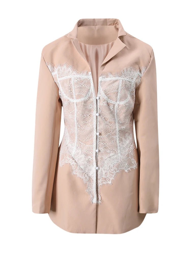 DEAT Fashion White Lace Patchwork Blazer Women's Notched Collar Slim Fit Long Sleeves Single Breasted Suit Jacket New Tide - T&NLIFESTYLE DEAT Fashion White Lace Patchwork Blazer Women's Notched Collar Slim Fit Long Sleeves Single Breasted Suit Jacket New Tide