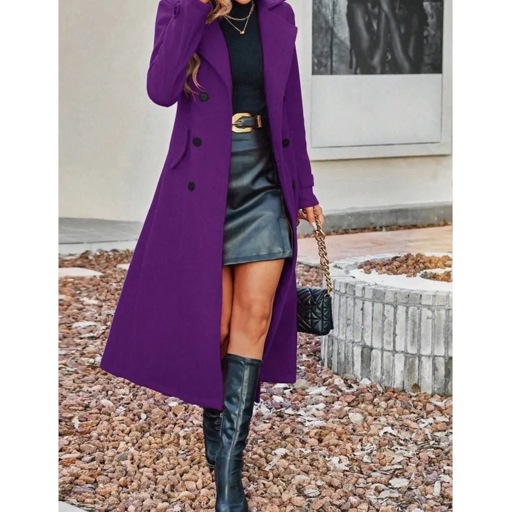 Fashion Autumn Winter Double - breasted Warm Woolen Coat For Women's Elegant Stylish Long Versatile Woolen Coat Female Office 2025 - T&NLIFESTYLE Fashion Autumn Winter Double - breasted Warm Woolen Coat For Women's Elegant Stylish Long Versatile Woolen Coat Female Office 2025