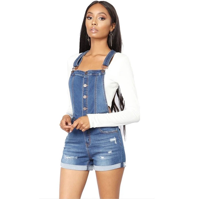 Short Denim Overalls Women Hole Jumpsuit High Waist Casual Jeans Playsuit Washed Salopette Straps 2019 Summer Romper - T&NLIFESTYLE Short Denim Overalls Women Hole Jumpsuit High Waist Casual Jeans Playsuit Washed Salopette Straps 2019 Summer Romper