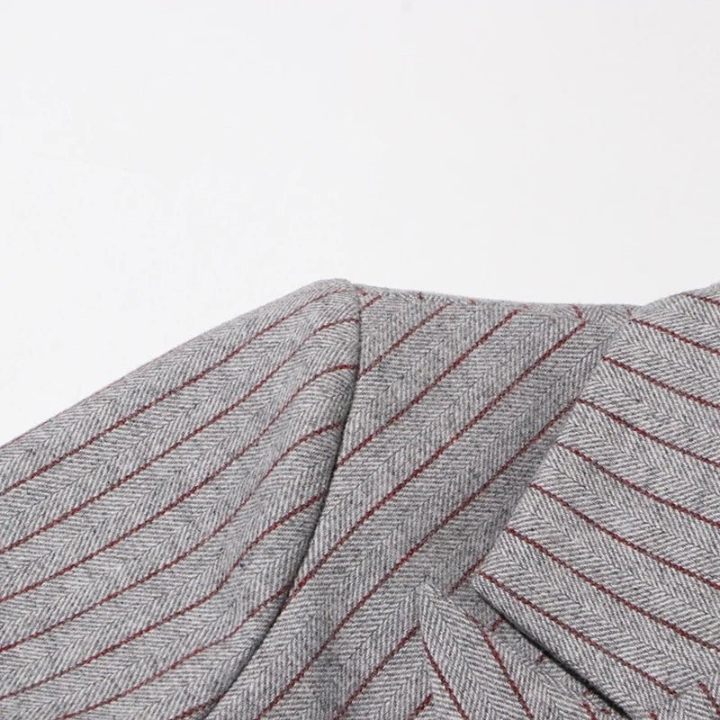 VGH Striped Printing Design Sense Chic Blazer For Women Notched Collar Long Sleeve Spliced Button Slimming Blazer Female Fashion - T&NLIFESTYLE VGH Striped Printing Design Sense Chic Blazer For Women Notched Collar Long Sleeve Spliced Button Slimming Blazer Female Fashion