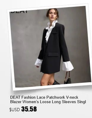 DEAT Fashion White Lace Patchwork Blazer Women's Notched Collar Slim Fit Long Sleeves Single Breasted Suit Jacket New Tide - T&NLIFESTYLE DEAT Fashion White Lace Patchwork Blazer Women's Notched Collar Slim Fit Long Sleeves Single Breasted Suit Jacket New Tide