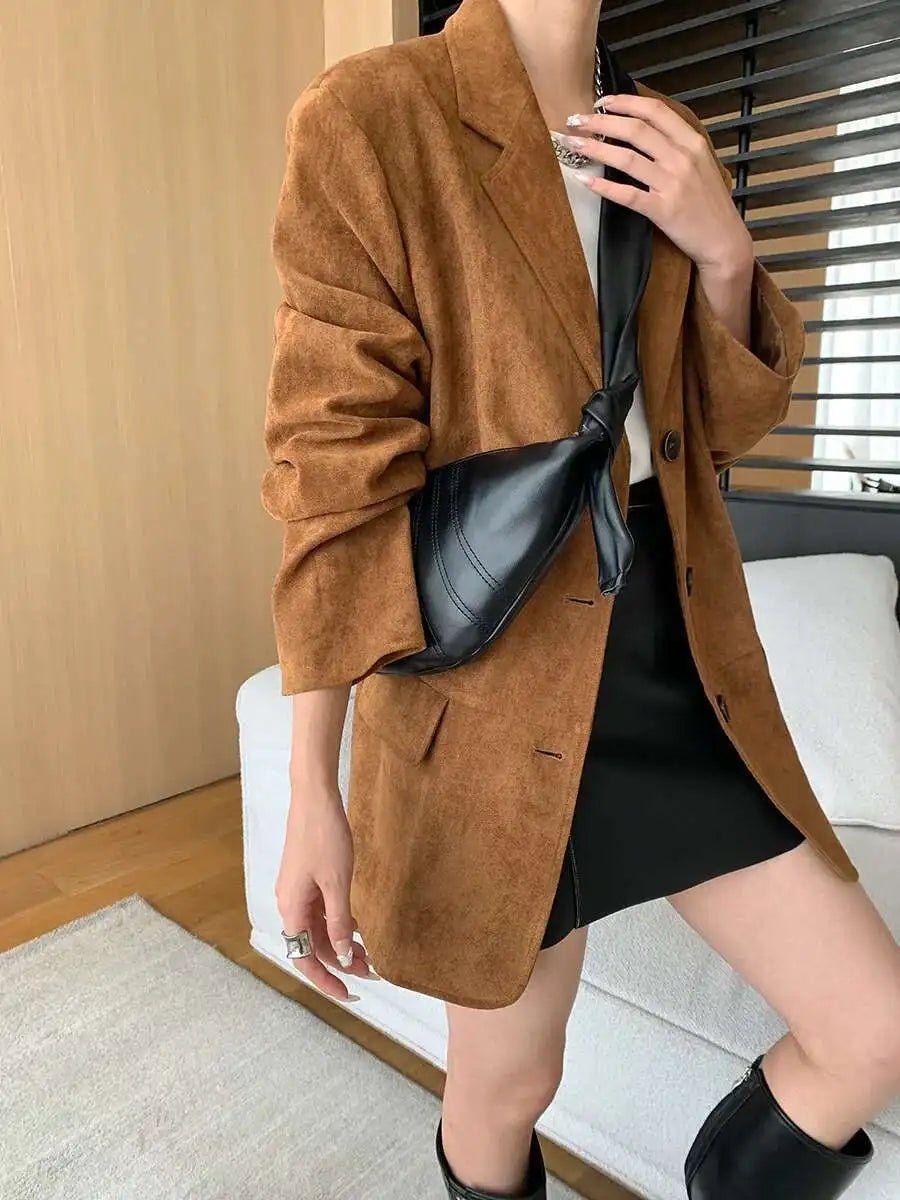 [LANMREM] Vintage Blazers For Women Notched Single Breasted Long Sleeve Office Lady Loose Jackets 2025 Autumn New 26D9821 - T&NLIFESTYLE [LANMREM] Vintage Blazers For Women Notched Single Breasted Long Sleeve Office Lady Loose Jackets 2025 Autumn New 26D9821