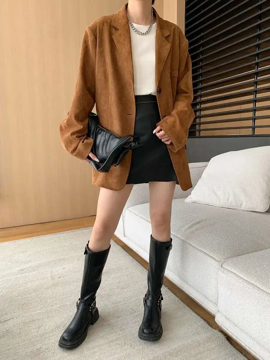 [LANMREM] Vintage Blazers For Women Notched Single Breasted Long Sleeve Office Lady Loose Jackets 2025 Autumn New 26D9821 - T&NLIFESTYLE [LANMREM] Vintage Blazers For Women Notched Single Breasted Long Sleeve Office Lady Loose Jackets 2025 Autumn New 26D9821