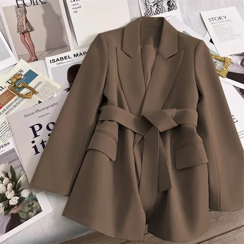 Elegant Blazer Woman Spring New Solid Color Tie Suit Jacket Temperament Korean Version of The Casual Trend Suit Woman Clothing - T&NLIFESTYLE Elegant Blazer Woman Spring New Solid Color Tie Suit Jacket Temperament Korean Version of The Casual Trend Suit Woman Clothing