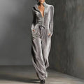 2026 Spring Retro Solid Velvet Women's Jumpsuit Elegant Half Zip Stand Collar Drawstring Waist Overalls Casual Streetwear Romper - T&NLIFESTYLE 2026 Spring Retro Solid Velvet Women's Jumpsuit Elegant Half Zip Stand Collar Drawstring Waist Overalls Casual Streetwear Romper