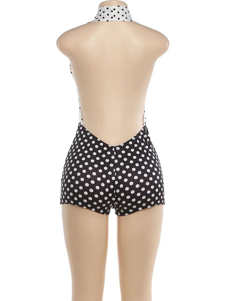 Cutenew Polka Dots Print Playsuit Woman Halter Backless Patchwork Skinny 2026 Summer Trend Street Sexy Skinny Stretch Rompers - T&NLIFESTYLE Cutenew Polka Dots Print Playsuit Woman Halter Backless Patchwork Skinny 2026 Summer Trend Street Sexy Skinny Stretch Rompers