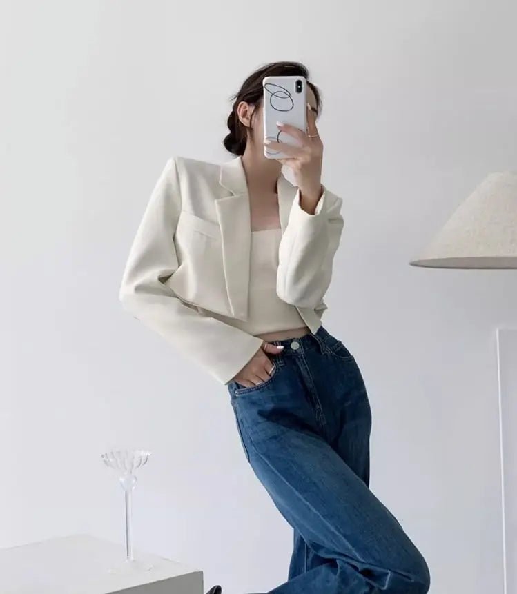 Fashion Women Short Blazer White Basic Jackets Top Elegant Solid Long Sleeve Open Front Coats Casual Short Outwear Office Coat - T&NLIFESTYLE Fashion Women Short Blazer White Basic Jackets Top Elegant Solid Long Sleeve Open Front Coats Casual Short Outwear Office Coat