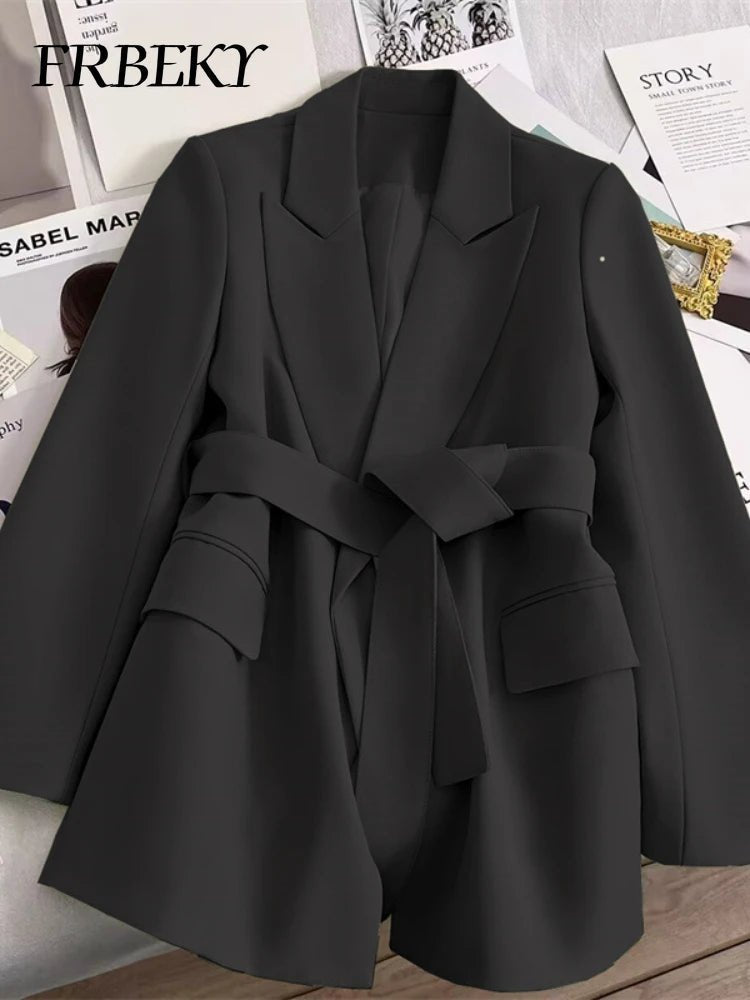 Elegant Blazer Woman Spring New Solid Color Tie Suit Jacket Temperament Korean Version of The Casual Trend Suit Woman Clothing - T&NLIFESTYLE Elegant Blazer Woman Spring New Solid Color Tie Suit Jacket Temperament Korean Version of The Casual Trend Suit Woman Clothing