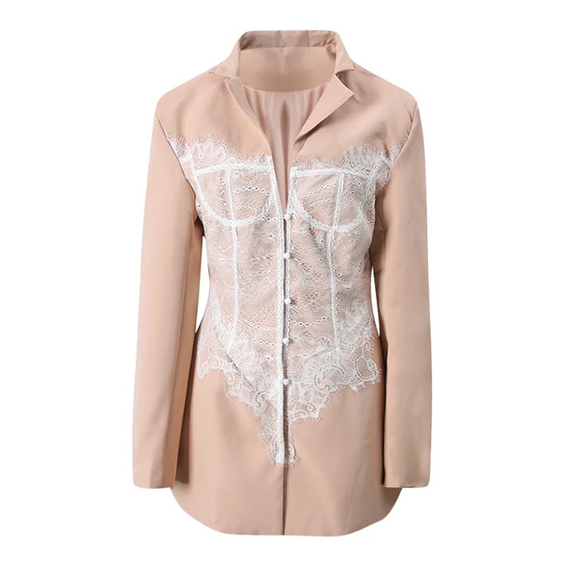 DEAT Fashion White Lace Patchwork Blazer Women's Notched Collar Slim Fit Long Sleeves Single Breasted Suit Jacket New Tide - T&NLIFESTYLE DEAT Fashion White Lace Patchwork Blazer Women's Notched Collar Slim Fit Long Sleeves Single Breasted Suit Jacket New Tide