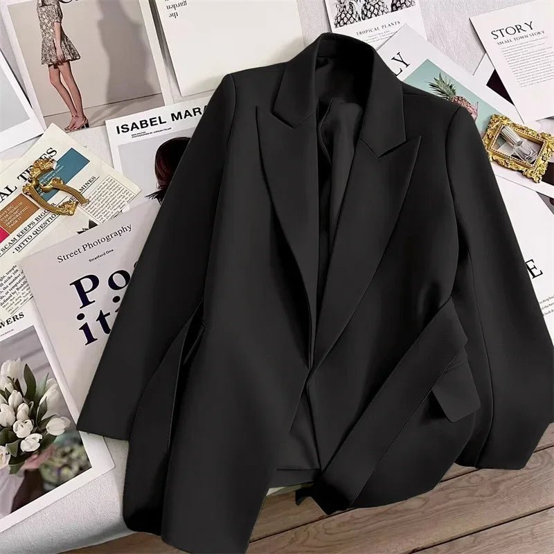 Elegant Blazer Woman Spring New Solid Color Tie Suit Jacket Temperament Korean Version of The Casual Trend Suit Woman Clothing - T&NLIFESTYLE Elegant Blazer Woman Spring New Solid Color Tie Suit Jacket Temperament Korean Version of The Casual Trend Suit Woman Clothing