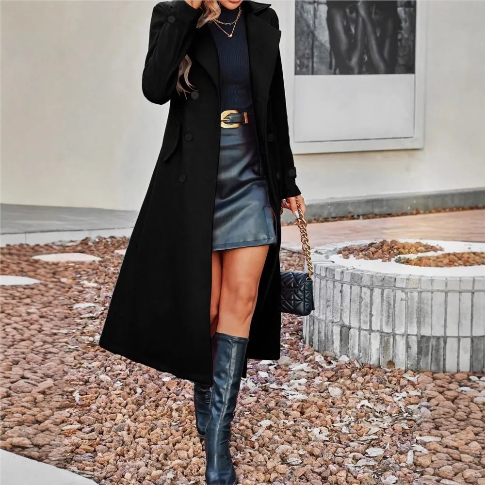 Fashion Autumn Winter Double - breasted Warm Woolen Coat For Women's Elegant Stylish Long Versatile Woolen Coat Female Office 2025 - T&NLIFESTYLE Fashion Autumn Winter Double - breasted Warm Woolen Coat For Women's Elegant Stylish Long Versatile Woolen Coat Female Office 2025