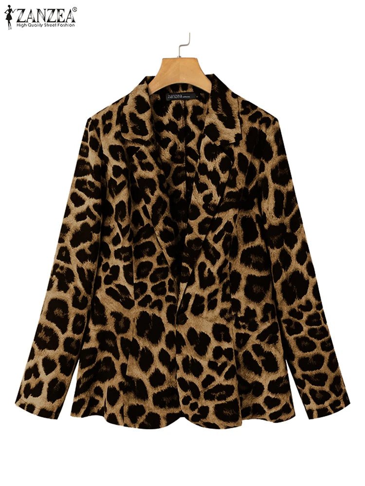 ZANZEA Leopard Print Lightweight Blazer for Women Autumn Notched Lapel Long Sleeve with Shoulder Pad Woman Commute Outerwear - T&NLIFESTYLE ZANZEA Leopard Print Lightweight Blazer for Women Autumn Notched Lapel Long Sleeve with Shoulder Pad Woman Commute Outerwear