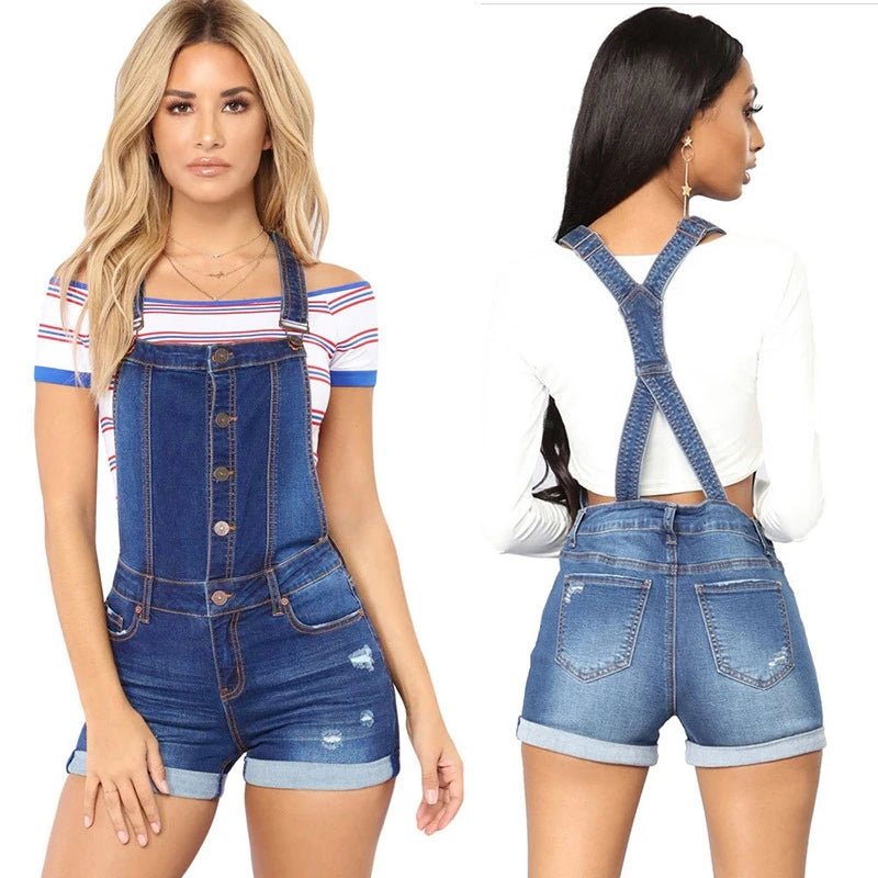Short Denim Overalls Women Hole Jumpsuit High Waist Casual Jeans Playsuit Washed Salopette Straps 2019 Summer Romper - T&NLIFESTYLE Short Denim Overalls Women Hole Jumpsuit High Waist Casual Jeans Playsuit Washed Salopette Straps 2019 Summer Romper