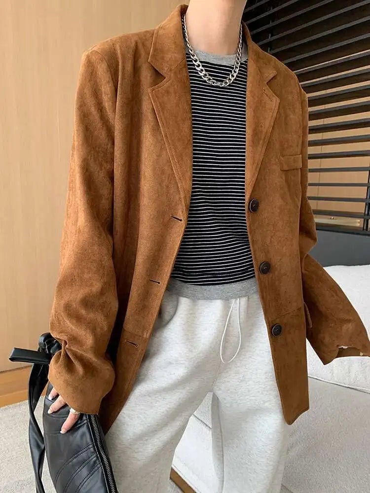 [LANMREM] Vintage Blazers For Women Notched Single Breasted Long Sleeve Office Lady Loose Jackets 2025 Autumn New 26D9821 - T&NLIFESTYLE [LANMREM] Vintage Blazers For Women Notched Single Breasted Long Sleeve Office Lady Loose Jackets 2025 Autumn New 26D9821