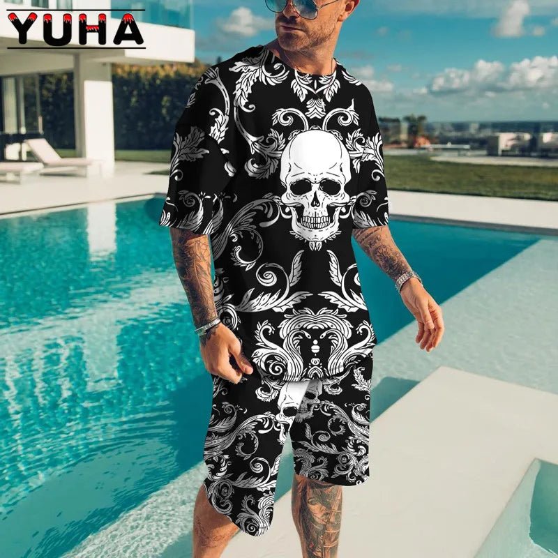 YUHA,Summer Men's Clothing T Shirt Sets 3D Terrible skeleton Print Casual Shorts Tracksuit Male 2 Piece Suit Newest Short Sleev - T&NLIFESTYLE YUHA,Summer Men's Clothing T Shirt Sets 3D Terrible skeleton Print Casual Shorts Tracksuit Male 2 Piece Suit Newest Short Sleev