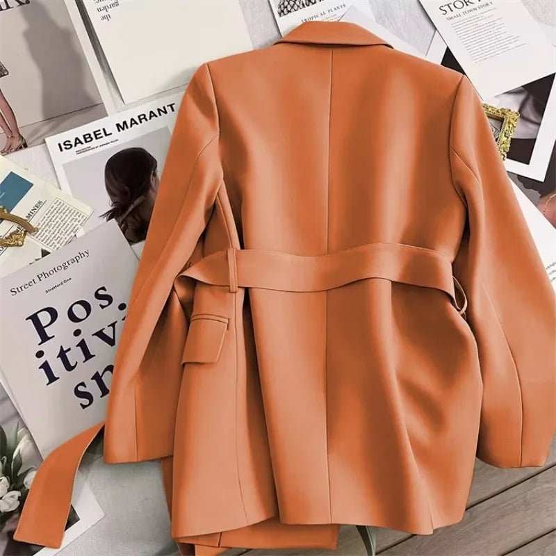 Elegant Blazer Woman Spring New Solid Color Tie Suit Jacket Temperament Korean Version of The Casual Trend Suit Woman Clothing - T&NLIFESTYLE Elegant Blazer Woman Spring New Solid Color Tie Suit Jacket Temperament Korean Version of The Casual Trend Suit Woman Clothing