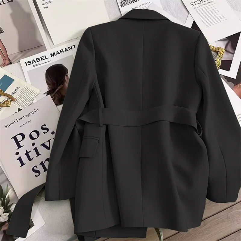 Elegant Blazer Woman Spring New Solid Color Tie Suit Jacket Temperament Korean Version of The Casual Trend Suit Woman Clothing - T&NLIFESTYLE Elegant Blazer Woman Spring New Solid Color Tie Suit Jacket Temperament Korean Version of The Casual Trend Suit Woman Clothing