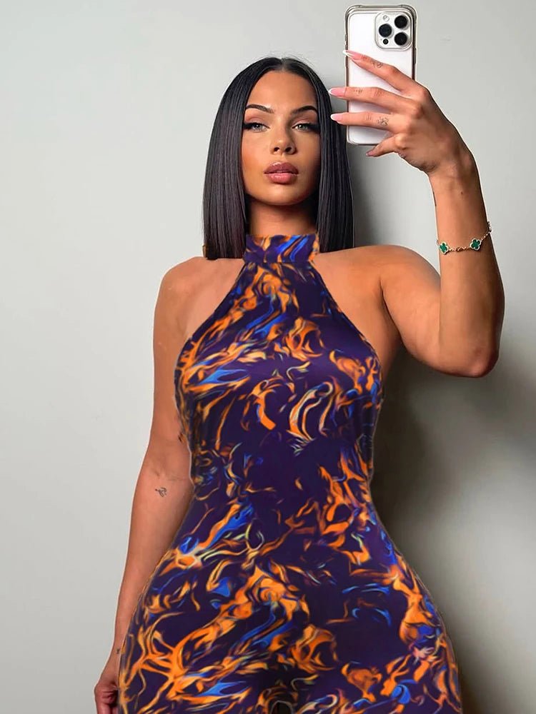 Weird Puss Colorful Print Romper Women Halter Bandage Summer Sexy Hipster Backless Activity Workout Fit Tight Stretch Playsuits - T&NLIFESTYLE Weird Puss Colorful Print Romper Women Halter Bandage Summer Sexy Hipster Backless Activity Workout Fit Tight Stretch Playsuits