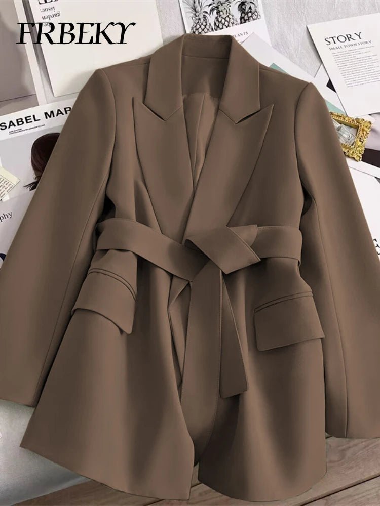 Elegant Blazer Woman Spring New Solid Color Tie Suit Jacket Temperament Korean Version of The Casual Trend Suit Woman Clothing - T&NLIFESTYLE Elegant Blazer Woman Spring New Solid Color Tie Suit Jacket Temperament Korean Version of The Casual Trend Suit Woman Clothing