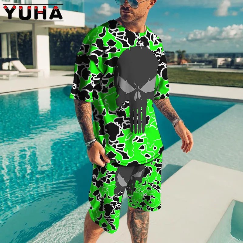 YUHA,Summer Men's Clothing T Shirt Sets 3D Terrible skeleton Print Casual Shorts Tracksuit Male 2 Piece Suit Newest Short Sleev - T&NLIFESTYLE YUHA,Summer Men's Clothing T Shirt Sets 3D Terrible skeleton Print Casual Shorts Tracksuit Male 2 Piece Suit Newest Short Sleev