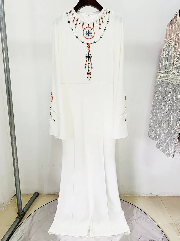 HIGH STREET Newest 2026 Designer Runway Fashion Women's Batwing Sleeves Colorful Crystal Diamonds Beaded Jumpsuit - T&NLIFESTYLE HIGH STREET Newest 2026 Designer Runway Fashion Women's Batwing Sleeves Colorful Crystal Diamonds Beaded Jumpsuit