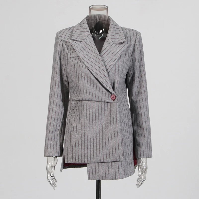 VGH Striped Printing Design Sense Chic Blazer For Women Notched Collar Long Sleeve Spliced Button Slimming Blazer Female Fashion - T&NLIFESTYLE VGH Striped Printing Design Sense Chic Blazer For Women Notched Collar Long Sleeve Spliced Button Slimming Blazer Female Fashion
