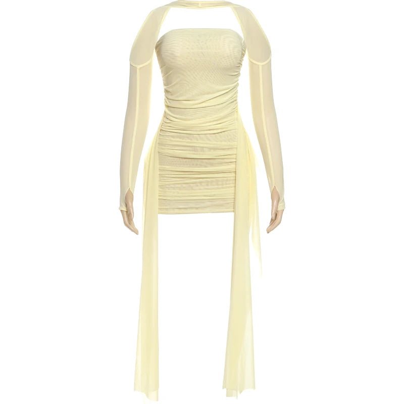 Weird Puss Sexy See Through Dress+Shawl Women Ruched Side Ribbon Coquette Skinny Midnight Clubwear Summer Vacation Party Bodycon - T&NLIFESTYLE Weird Puss Sexy See Through Dress+Shawl Women Ruched Side Ribbon Coquette Skinny Midnight Clubwear Summer Vacation Party Bodycon