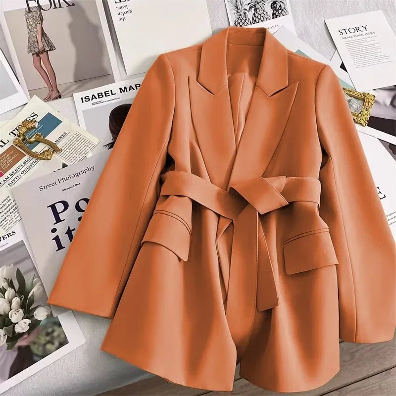 Elegant Blazer Woman Spring New Solid Color Tie Suit Jacket Temperament Korean Version of The Casual Trend Suit Woman Clothing - T&NLIFESTYLE Elegant Blazer Woman Spring New Solid Color Tie Suit Jacket Temperament Korean Version of The Casual Trend Suit Woman Clothing