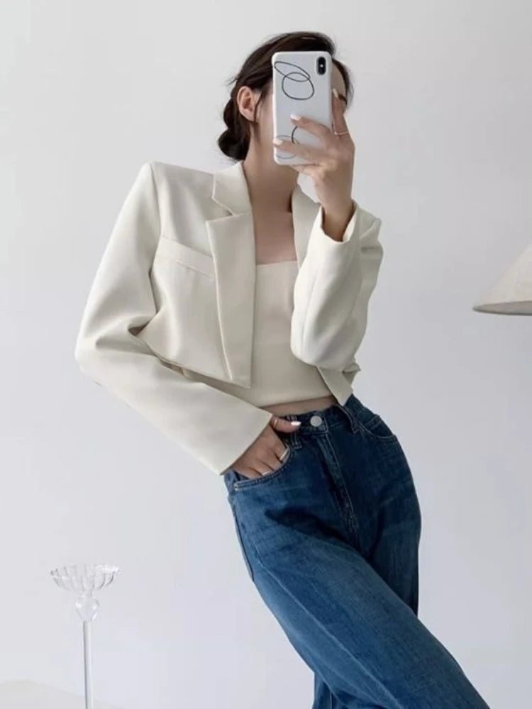 Fashion Women Short Blazer White Basic Jackets Top Elegant Solid Long Sleeve Open Front Coats Casual Short Outwear Office Coat - T&NLIFESTYLE Fashion Women Short Blazer White Basic Jackets Top Elegant Solid Long Sleeve Open Front Coats Casual Short Outwear Office Coat