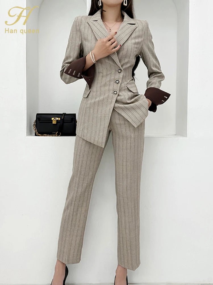 H Han Queen Autumn Winner Formal New Two Piece Set 2024 Elegant Long Sleeve Suit Jacket & Pants Sets Korean Casual Women's Suits - T&NLIFESTYLE H Han Queen Autumn Winner Formal New Two Piece Set 2024 Elegant Long Sleeve Suit Jacket & Pants Sets Korean Casual Women's Suits