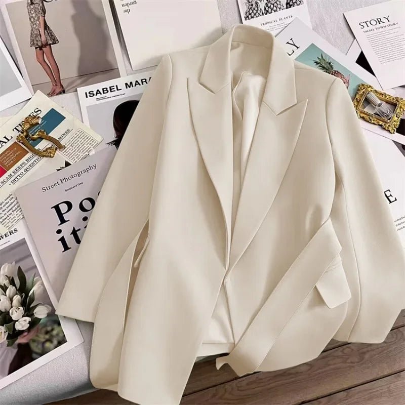 Elegant Blazer Woman Spring New Solid Color Tie Suit Jacket Temperament Korean Version of The Casual Trend Suit Woman Clothing - T&NLIFESTYLE Elegant Blazer Woman Spring New Solid Color Tie Suit Jacket Temperament Korean Version of The Casual Trend Suit Woman Clothing