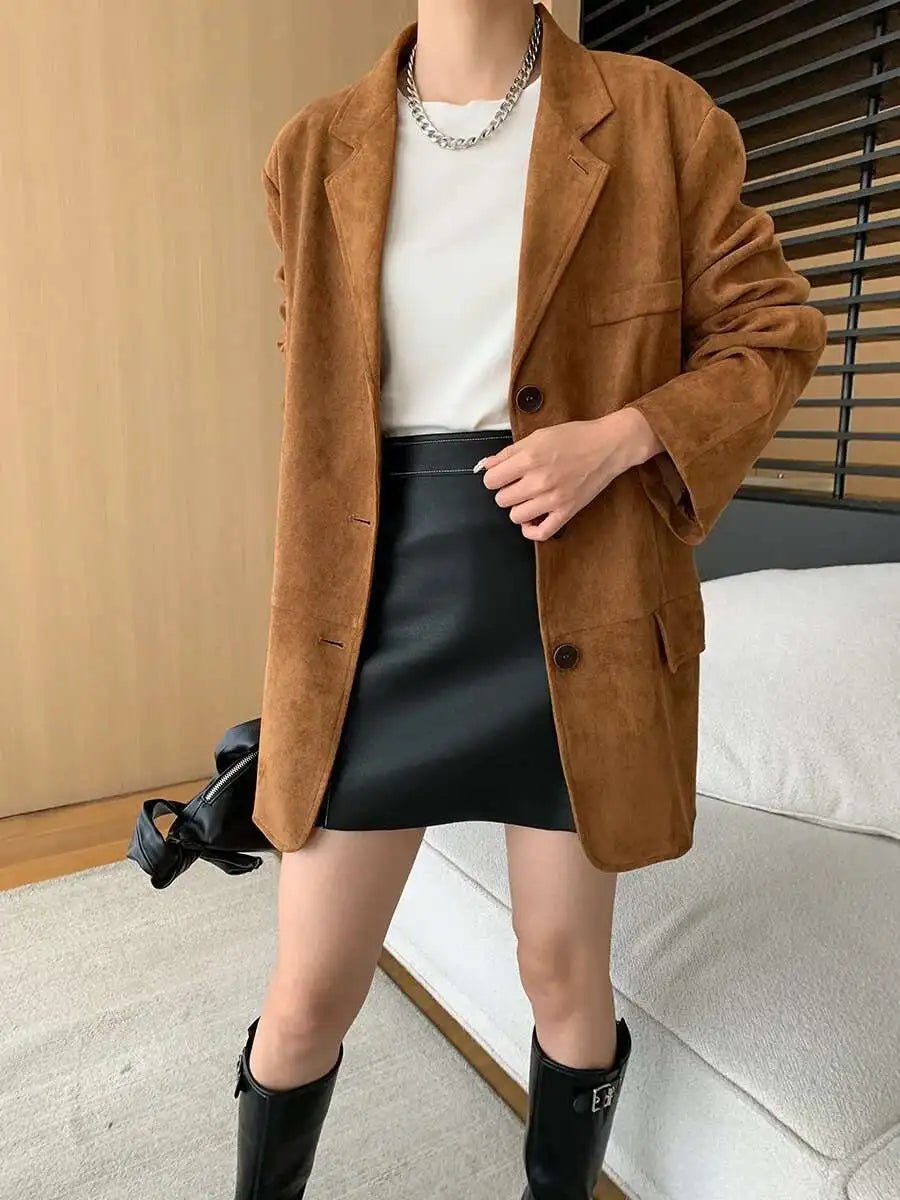 [LANMREM] Vintage Blazers For Women Notched Single Breasted Long Sleeve Office Lady Loose Jackets 2025 Autumn New 26D9821 - T&NLIFESTYLE [LANMREM] Vintage Blazers For Women Notched Single Breasted Long Sleeve Office Lady Loose Jackets 2025 Autumn New 26D9821