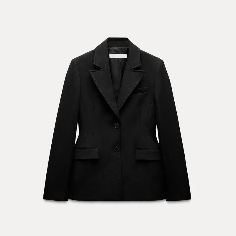 Retro Fashion Black Commute Professional Blazer Coats Deep V Shoulder Pads Suit Coat Jacket Women Waist Cinched Office Outwear - T&NLIFESTYLE Retro Fashion Black Commute Professional Blazer Coats Deep V Shoulder Pads Suit Coat Jacket Women Waist Cinched Office Outwear