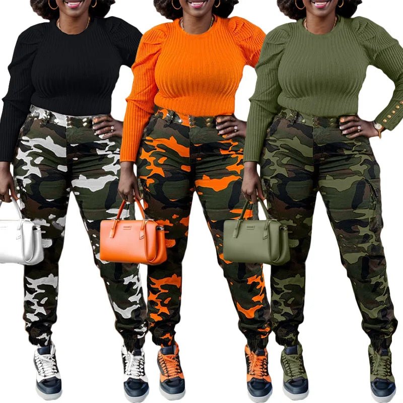 CM.YAYA Women’s Camouflage Printed Slim Cargo Pants 2024 Spring/Summer Pocket Jogger Street Fashion Safari Trousers - T&NLIFESTYLE CM.YAYA Women’s Camouflage Printed Slim Cargo Pants 2024 Spring/Summer Pocket Jogger Street Fashion Safari Trousers