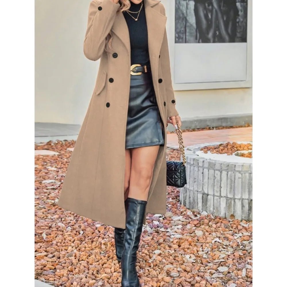 Fashion Autumn Winter Double - breasted Warm Woolen Coat For Women's Elegant Stylish Long Versatile Woolen Coat Female Office 2025 - T&NLIFESTYLE Fashion Autumn Winter Double - breasted Warm Woolen Coat For Women's Elegant Stylish Long Versatile Woolen Coat Female Office 2025