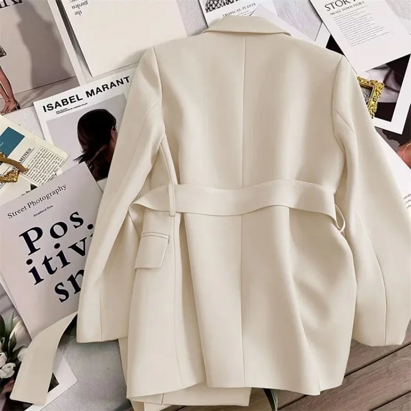 Elegant Blazer Woman Spring New Solid Color Tie Suit Jacket Temperament Korean Version of The Casual Trend Suit Woman Clothing - T&NLIFESTYLE Elegant Blazer Woman Spring New Solid Color Tie Suit Jacket Temperament Korean Version of The Casual Trend Suit Woman Clothing